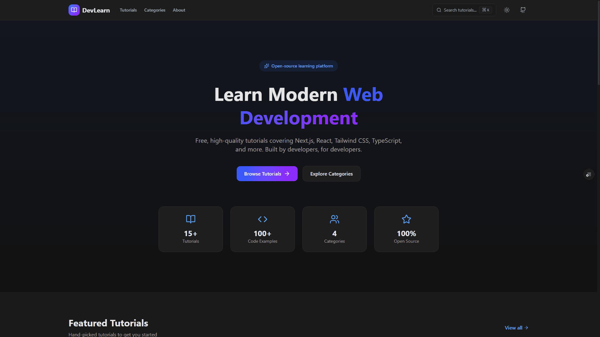 Screenshot of DevLearn - Tutorial Platform