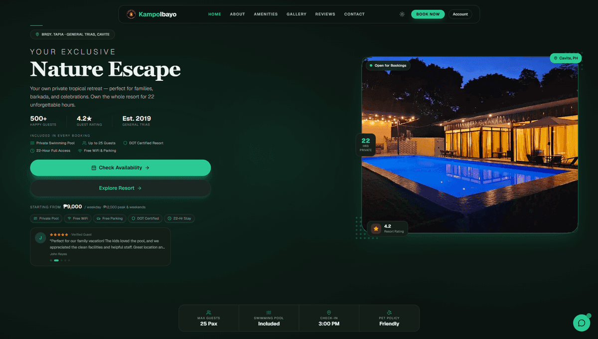 Screenshot of Kampo Ibayo Resort - Booking System